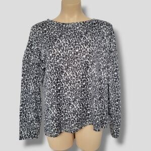Splendid Pullover Crew Neck Leopard Print Long Sleeve Top